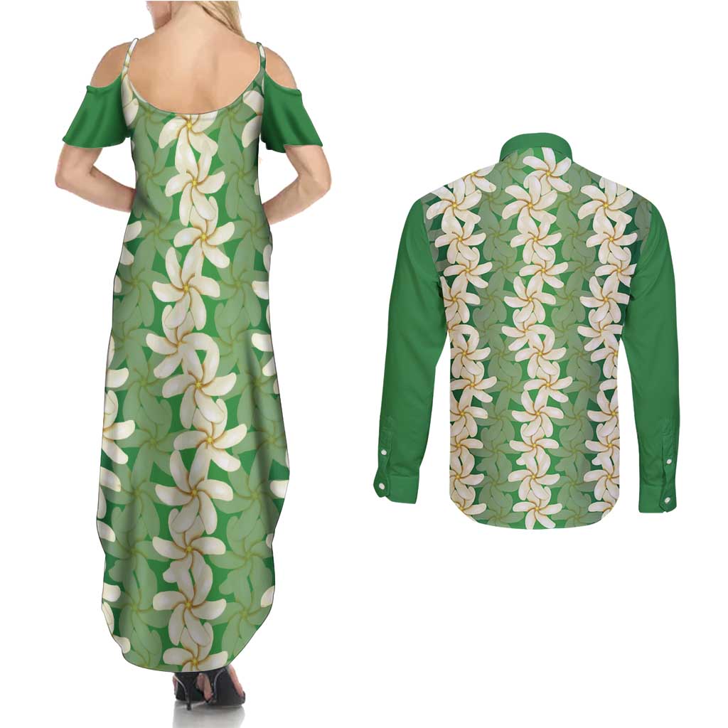 Ia Orana Tahiti Tiare Maori Seamless Style Couples Matching Summer Maxi Dress and Long Sleeve Button Shirt