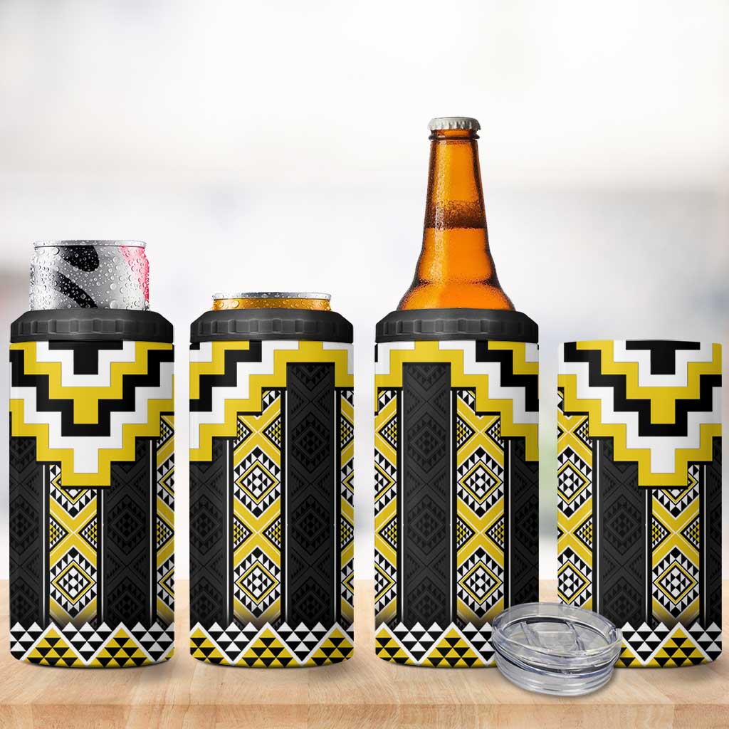 Yellow Taniko Aotearoa 4 in 1 Can Cooler Tumbler Niho Taniwha Mix Poutama LT14 - Polynesian Pride