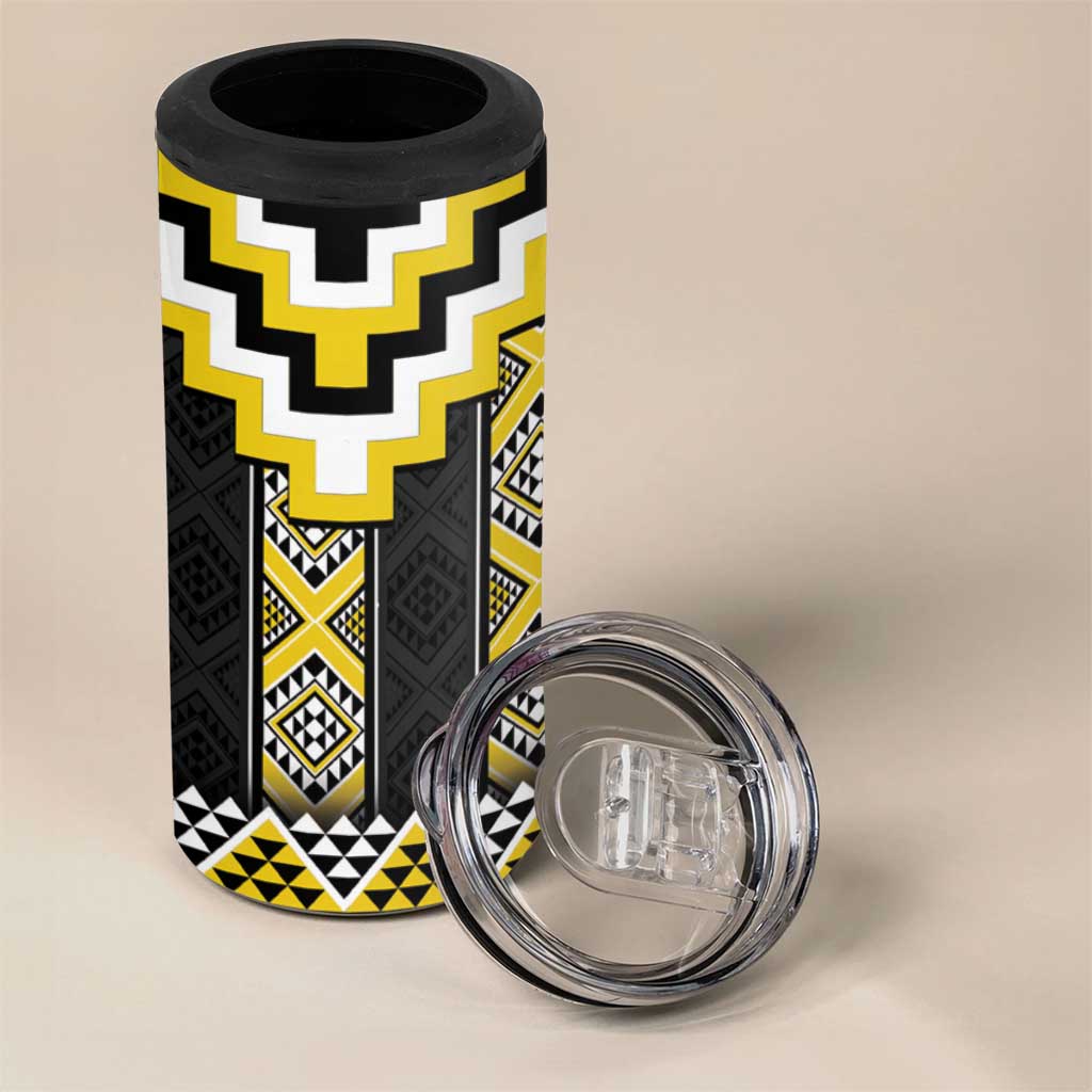 Yellow Taniko Aotearoa 4 in 1 Can Cooler Tumbler Niho Taniwha Mix Poutama LT14 - Polynesian Pride