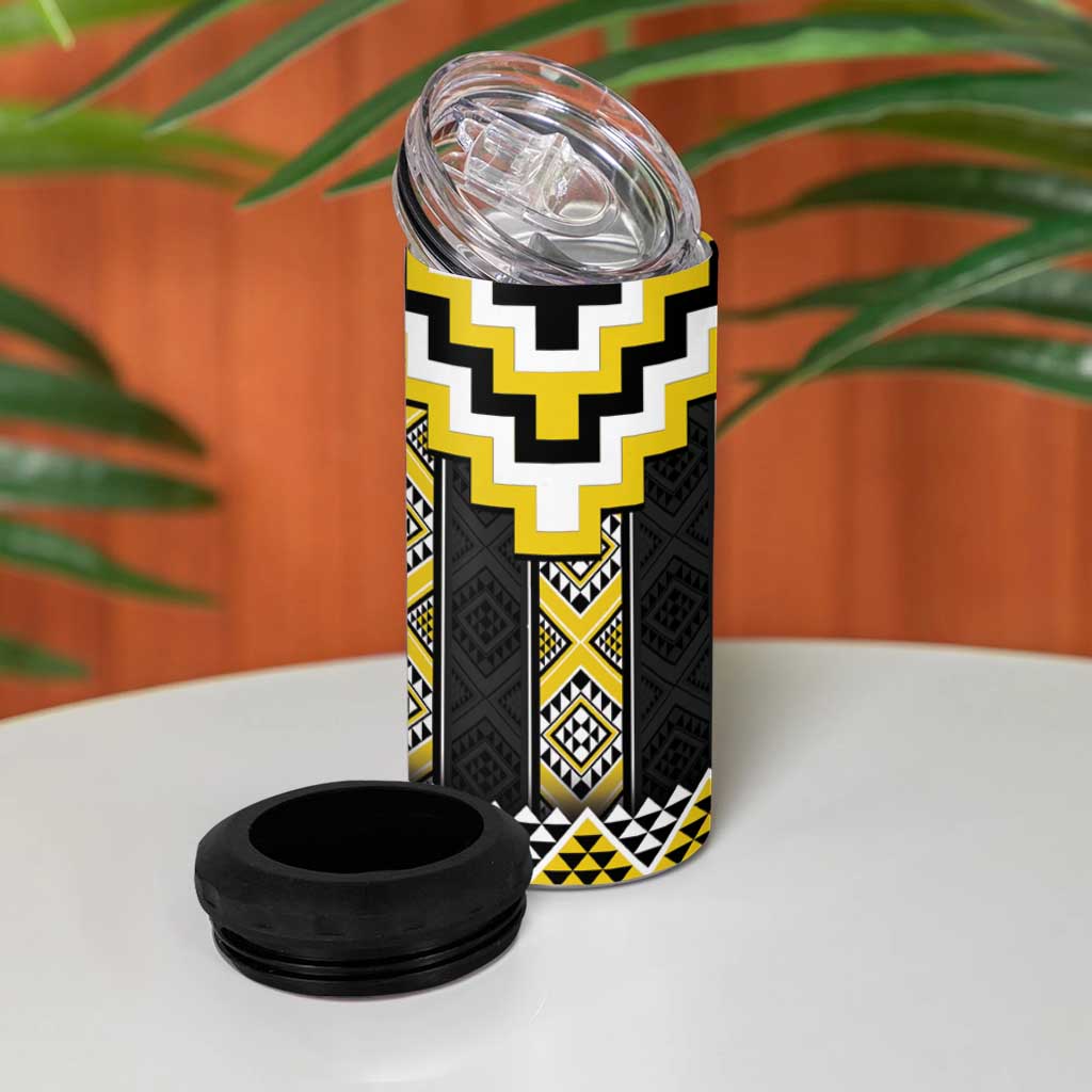 Yellow Taniko Aotearoa 4 in 1 Can Cooler Tumbler Niho Taniwha Mix Poutama LT14 - Polynesian Pride