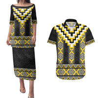 Yellow Taniko Aotearoa Couples Matching Puletasi and Hawaiian Shirt Niho Taniwha Mix Poutama LT14 Yellow - Polynesian Pride