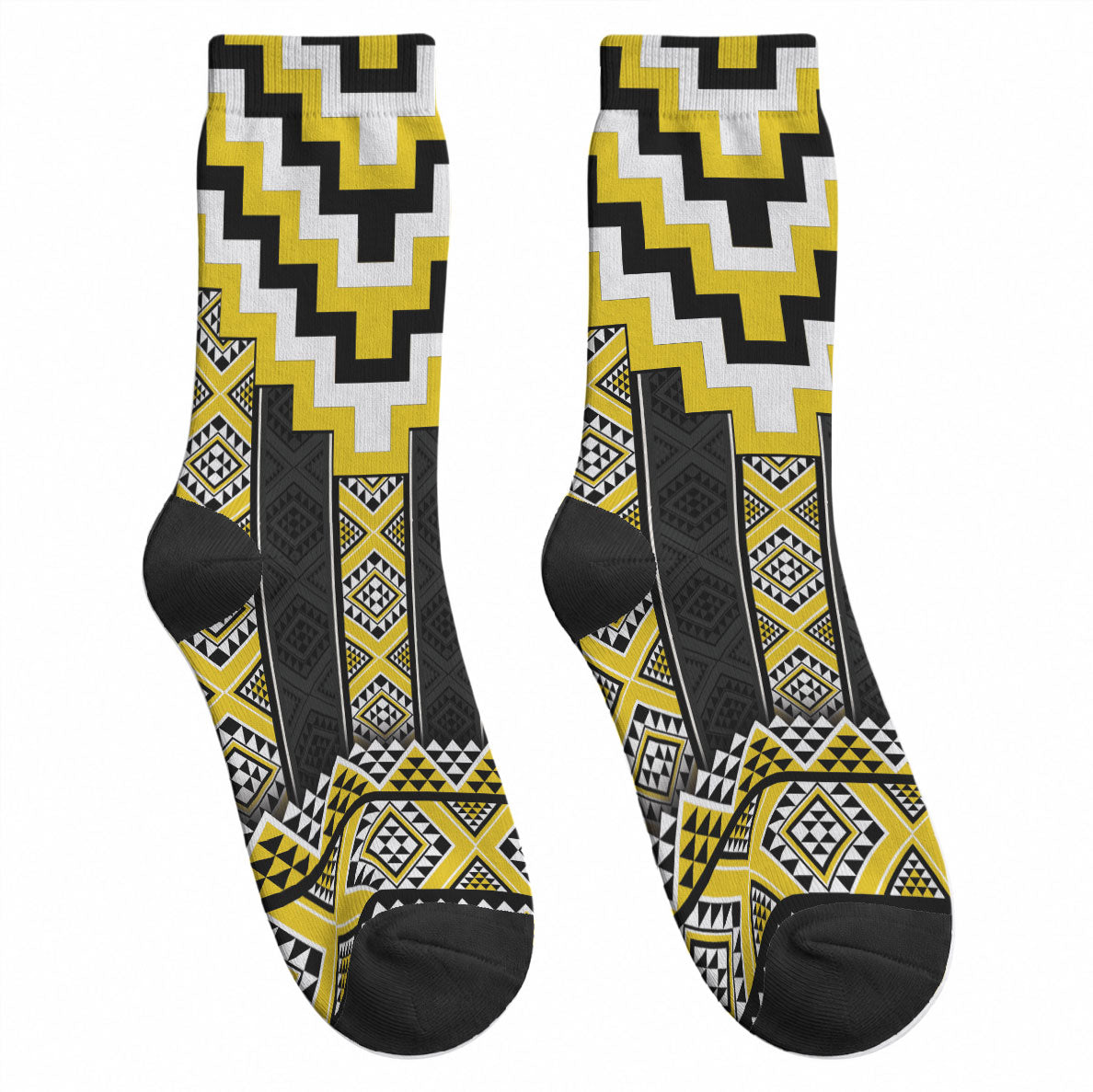 Yellow Taniko Aotearoa Crew Socks Niho Taniwha Mix Poutama LT14 - Polynesian Pride
