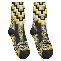 Yellow Taniko Aotearoa Crew Socks Niho Taniwha Mix Poutama LT14 - Polynesian Pride