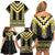 Yellow Taniko Aotearoa Family Matching Off Shoulder Short Dress and Hawaiian Shirt Niho Taniwha Mix Poutama