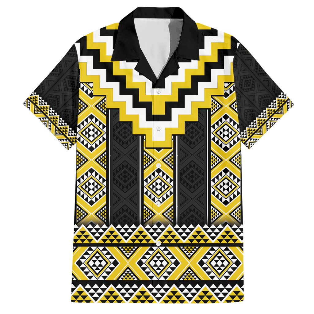 Yellow Taniko Aotearoa Hawaiian Shirt Niho Taniwha Mix Poutama