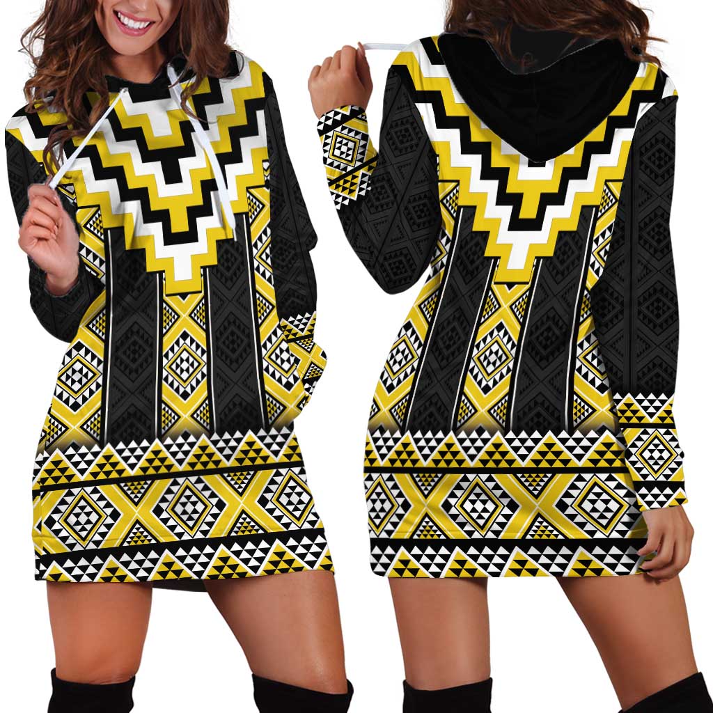 Yellow Taniko Aotearoa Hoodie Dress Niho Taniwha Mix Poutama LT14 - Polynesian Pride