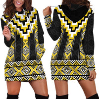 Yellow Taniko Aotearoa Hoodie Dress Niho Taniwha Mix Poutama LT14 - Polynesian Pride