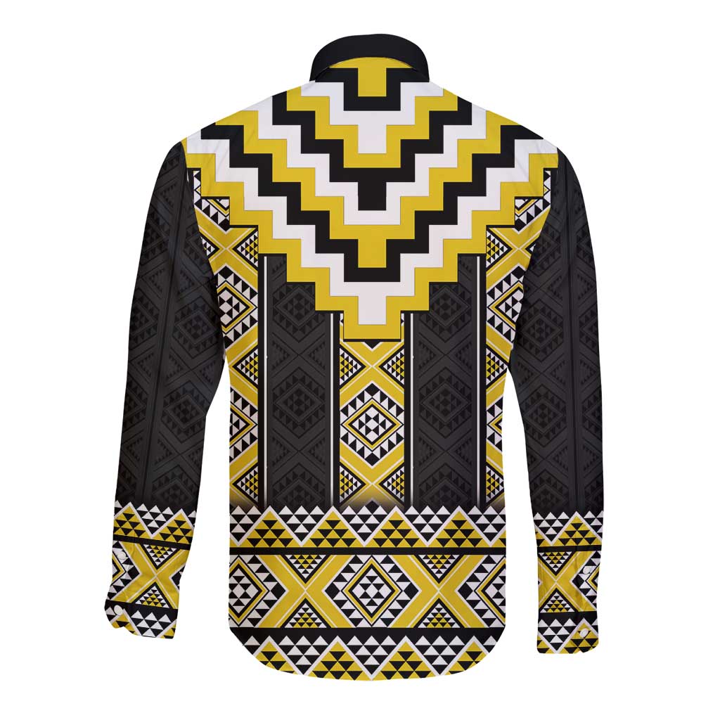 Yellow Taniko Aotearoa Long Sleeve Button Shirt Niho Taniwha Mix Poutama LT14 - Polynesian Pride