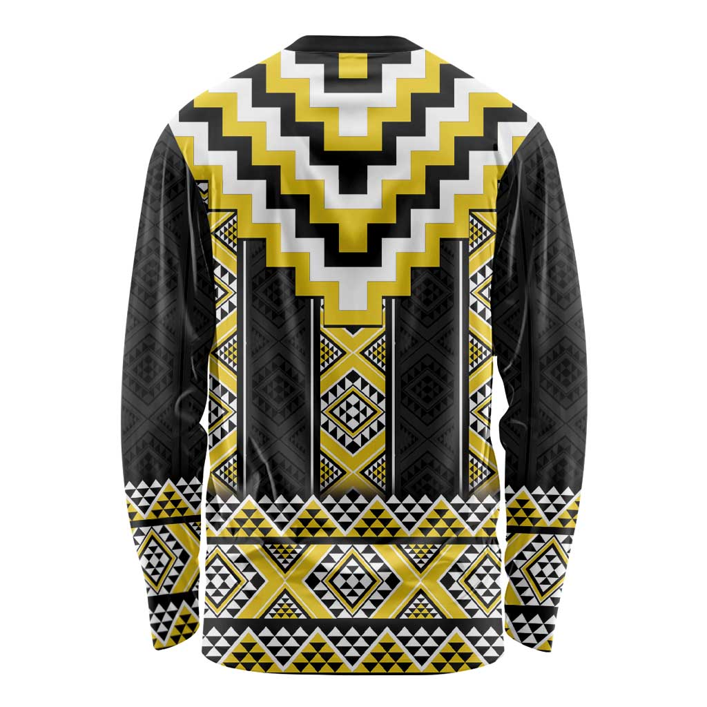 Yellow Taniko Aotearoa Long Sleeve Shirt Niho Taniwha Mix Poutama LT14 - Polynesian Pride