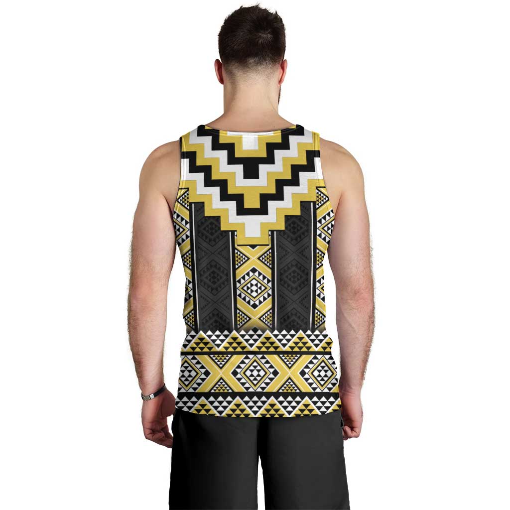 Yellow Taniko Aotearoa Men Tank Top Niho Taniwha Mix Poutama LT14 - Polynesian Pride