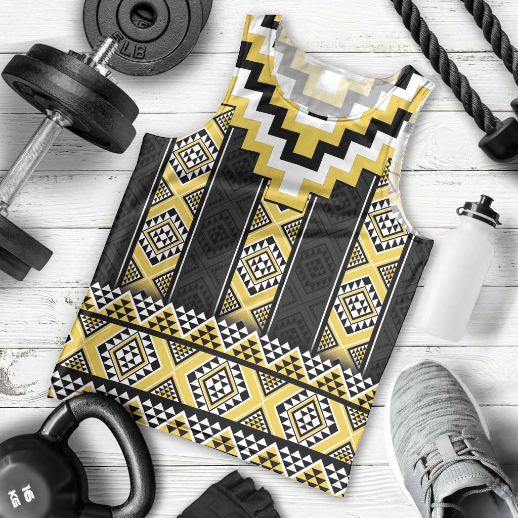 Yellow Taniko Aotearoa Men Tank Top Niho Taniwha Mix Poutama LT14 - Polynesian Pride