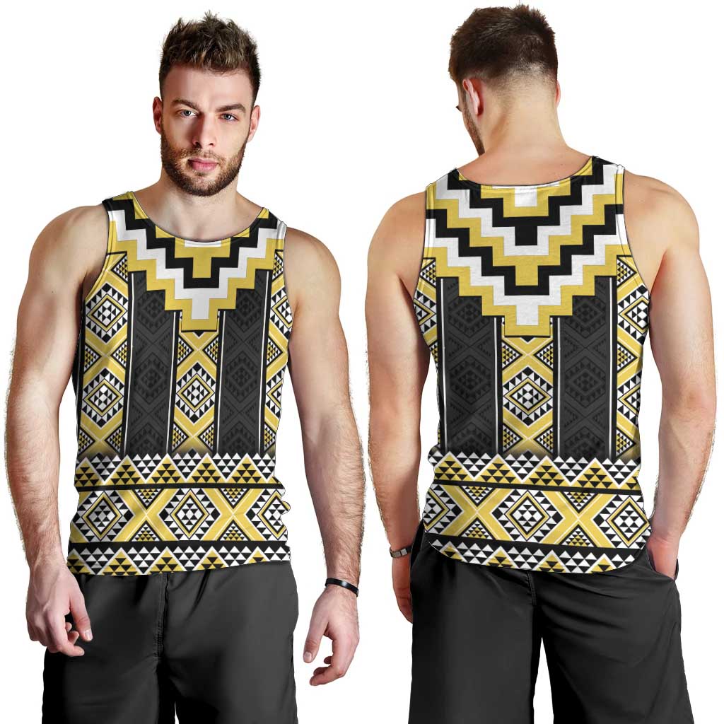 Yellow Taniko Aotearoa Men Tank Top Niho Taniwha Mix Poutama LT14 - Polynesian Pride