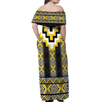 Yellow Taniko Aotearoa Off Shoulder Maxi Dress Niho Taniwha Mix Poutama LT14 - Polynesian Pride