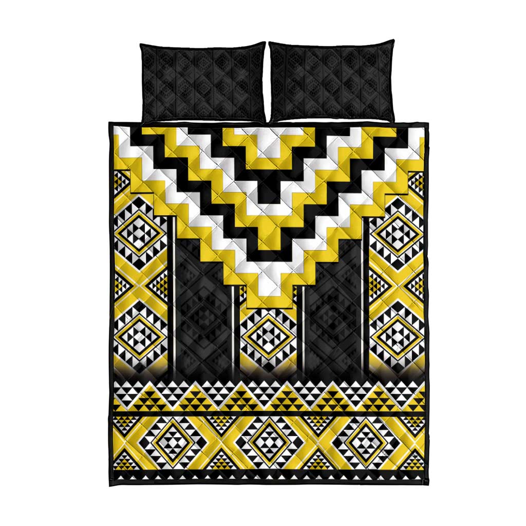 Yellow Taniko Aotearoa Quilt Bed Set Niho Taniwha Mix Poutama LT14 - Polynesian Pride