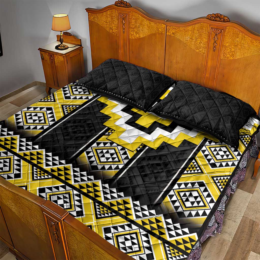 Yellow Taniko Aotearoa Quilt Bed Set Niho Taniwha Mix Poutama LT14 - Polynesian Pride