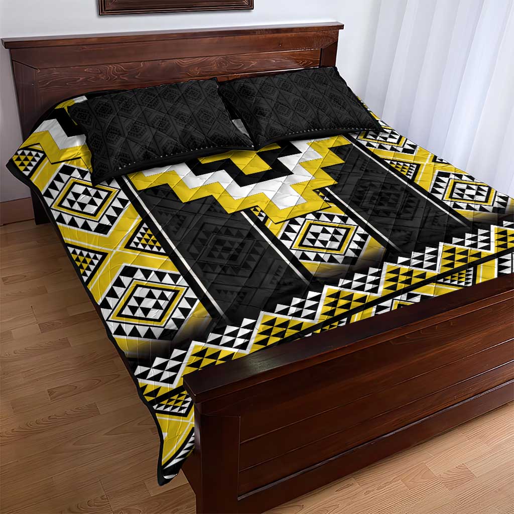 Yellow Taniko Aotearoa Quilt Bed Set Niho Taniwha Mix Poutama LT14 - Polynesian Pride