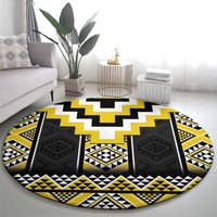 Yellow Taniko Aotearoa Round Carpet Niho Taniwha Mix Poutama