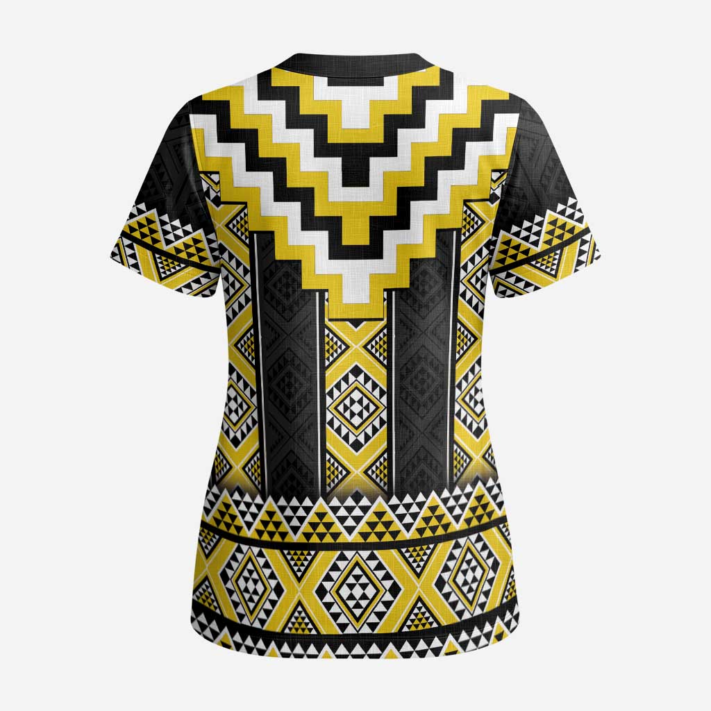 Yellow Taniko Aotearoa Scrub Top Niho Taniwha Mix Poutama LT14 - Polynesian Pride