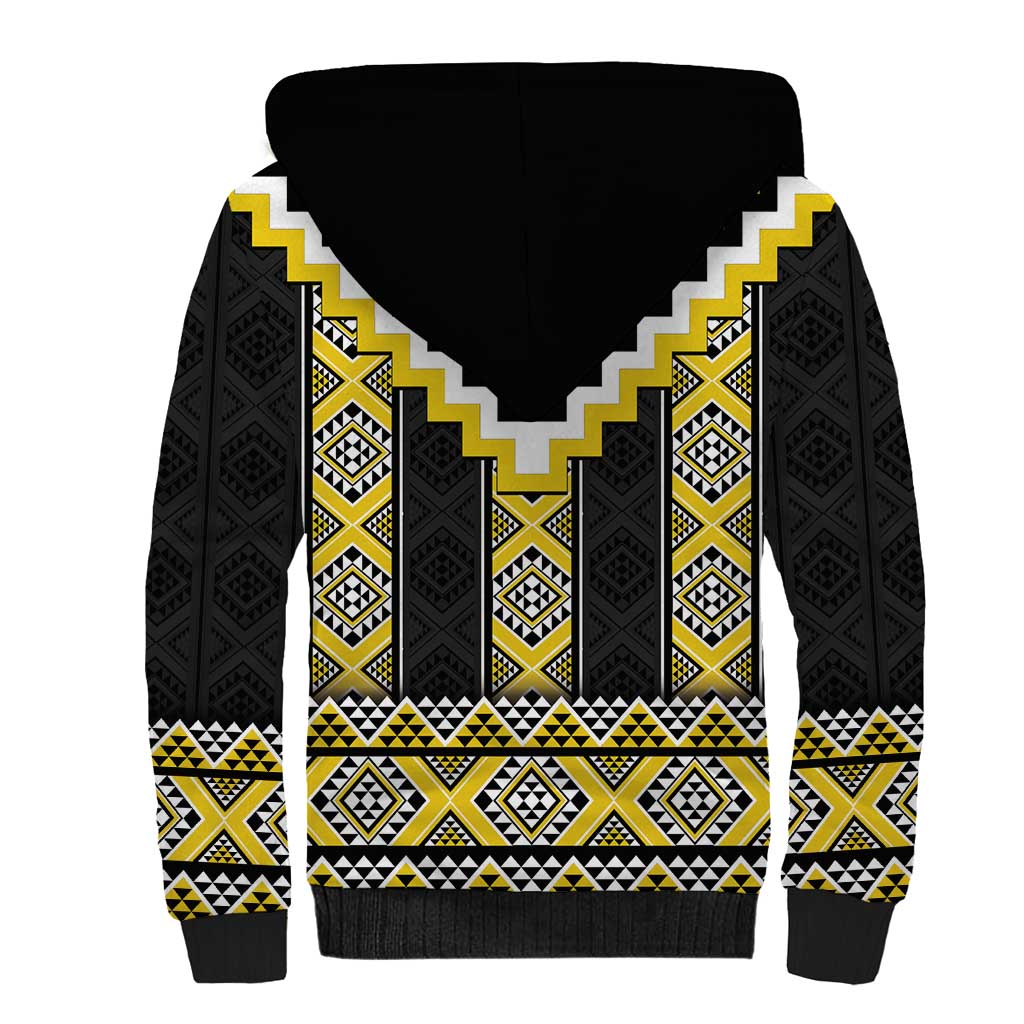 Yellow Taniko Aotearoa Sherpa Hoodie Niho Taniwha Mix Poutama LT14 - Polynesian Pride