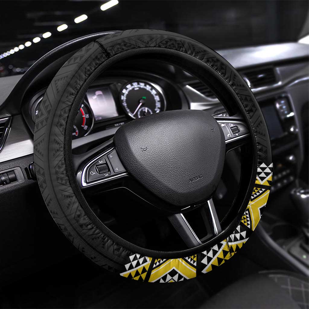 Yellow Taniko Aotearoa Steering Wheel Cover Niho Taniwha Mix Poutama LT14 Universal Fit Yellow - Polynesian Pride