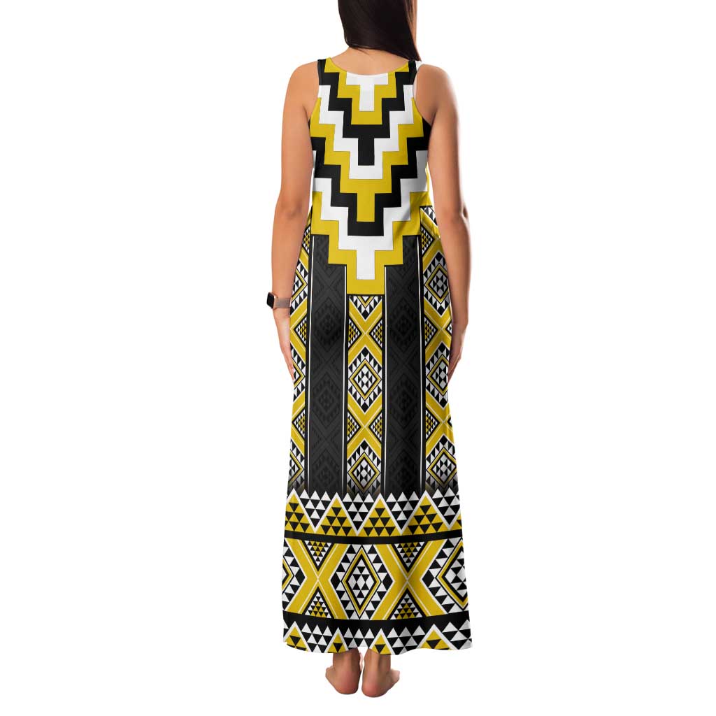 Yellow Taniko Aotearoa Tank Maxi Dress Niho Taniwha Mix Poutama LT14 - Polynesian Pride