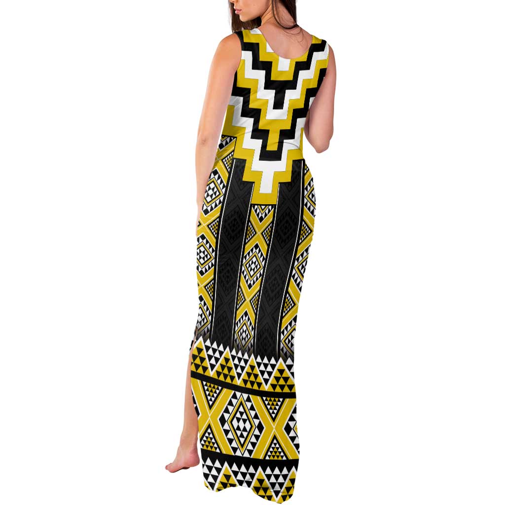 Yellow Taniko Aotearoa Tank Maxi Dress Niho Taniwha Mix Poutama LT14 - Polynesian Pride