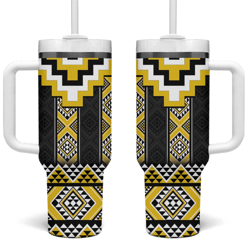 Yellow Taniko Aotearoa Tumbler With Handle Niho Taniwha Mix Poutama LT14 One Size: 40 oz Yellow - Polynesian Pride