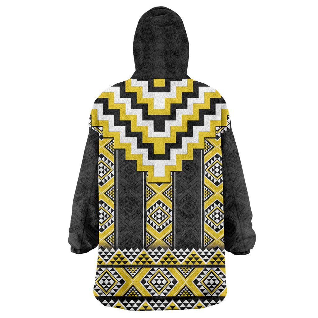 Yellow Taniko Aotearoa Wearable Blanket Hoodie Niho Taniwha Mix Poutama LT14 - Polynesian Pride
