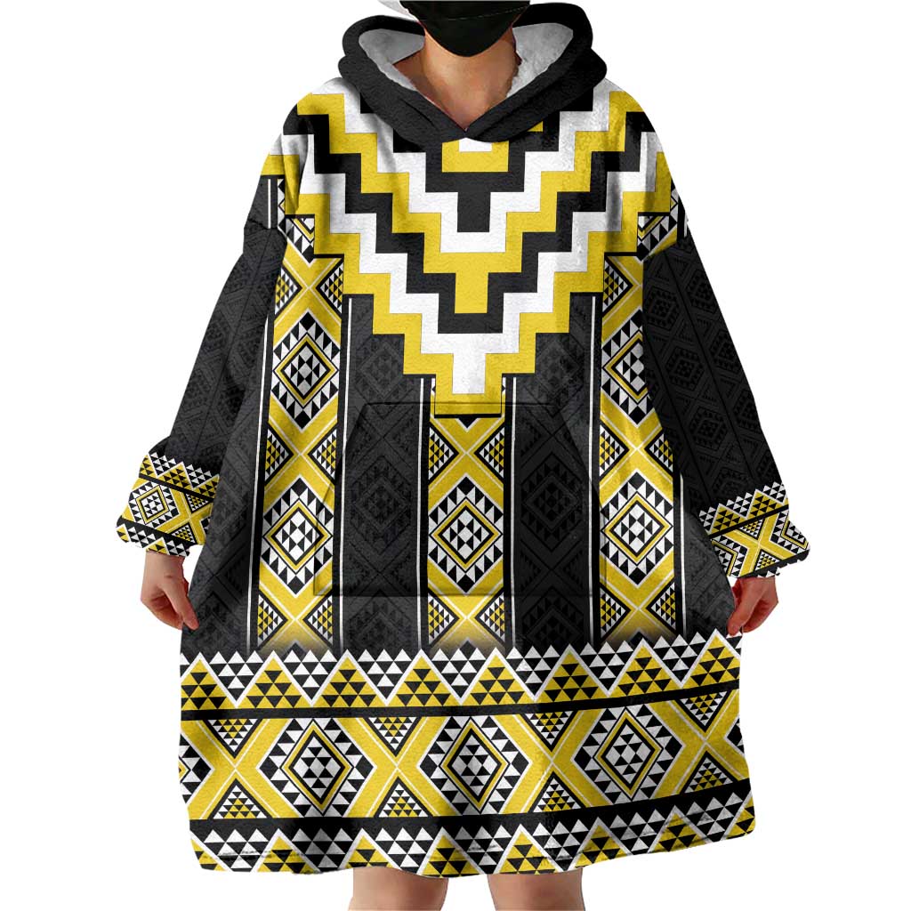 Yellow Taniko Aotearoa Wearable Blanket Hoodie Niho Taniwha Mix Poutama LT14 - Polynesian Pride