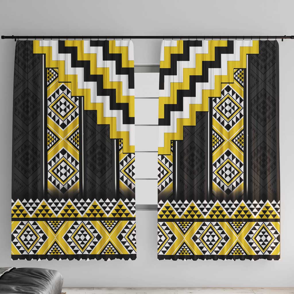 Yellow Taniko Aotearoa Window Curtain Niho Taniwha Mix Poutama LT14 With Hooks Yellow - Polynesian Pride