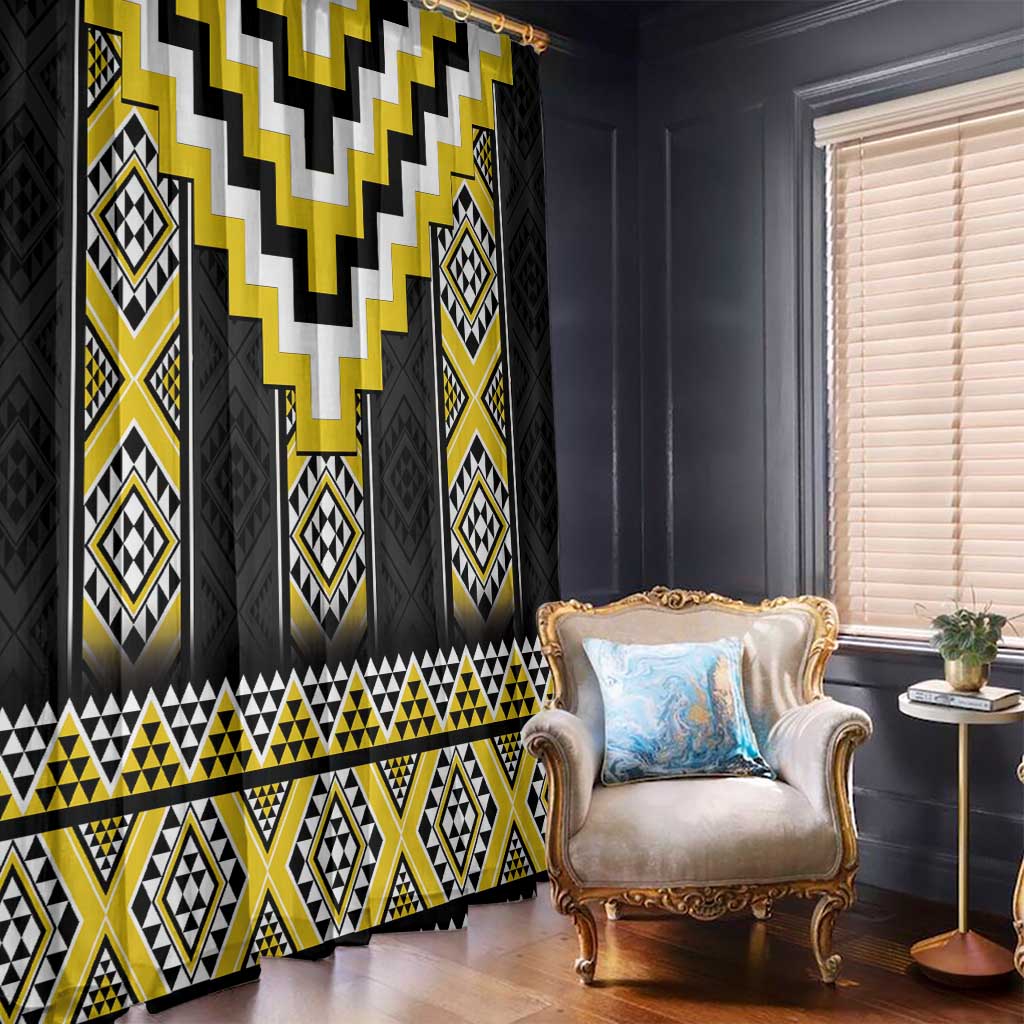 Yellow Taniko Aotearoa Window Curtain Niho Taniwha Mix Poutama LT14 - Polynesian Pride