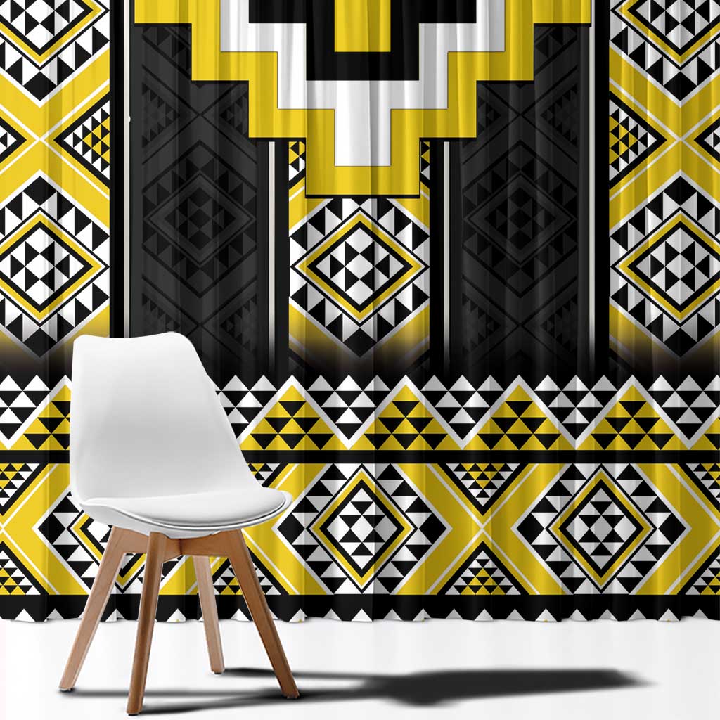 Yellow Taniko Aotearoa Window Curtain Niho Taniwha Mix Poutama LT14 - Polynesian Pride