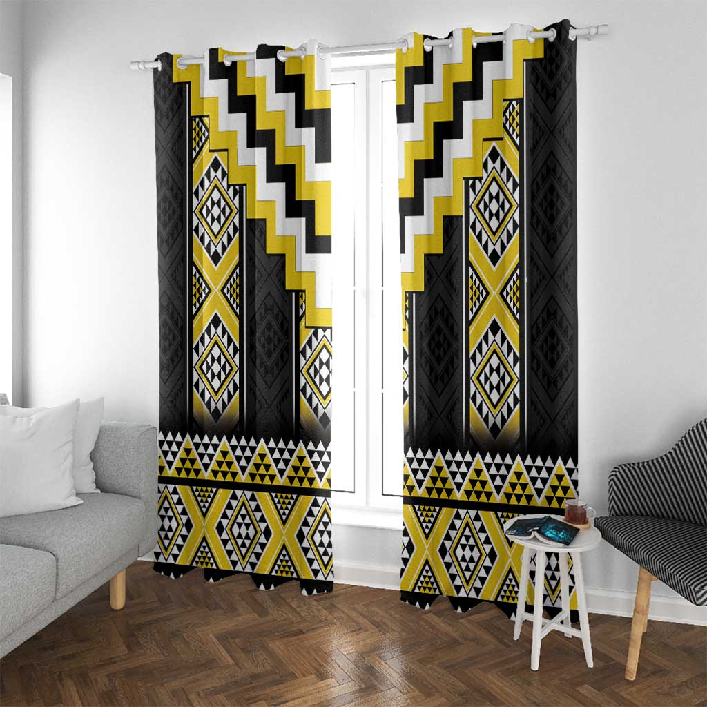Yellow Taniko Aotearoa Window Curtain Niho Taniwha Mix Poutama LT14 With Grommets Yellow - Polynesian Pride