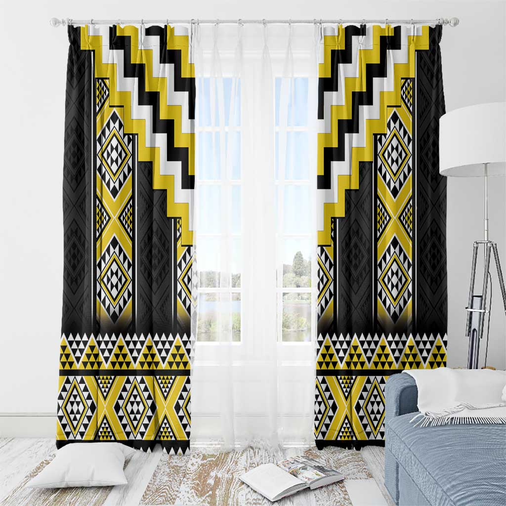Yellow Taniko Aotearoa Window Curtain Niho Taniwha Mix Poutama LT14 - Polynesian Pride