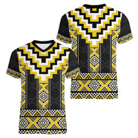 Yellow Taniko Aotearoa Women V-Neck T-Shirt Niho Taniwha Mix Poutama LT14 - Polynesian Pride