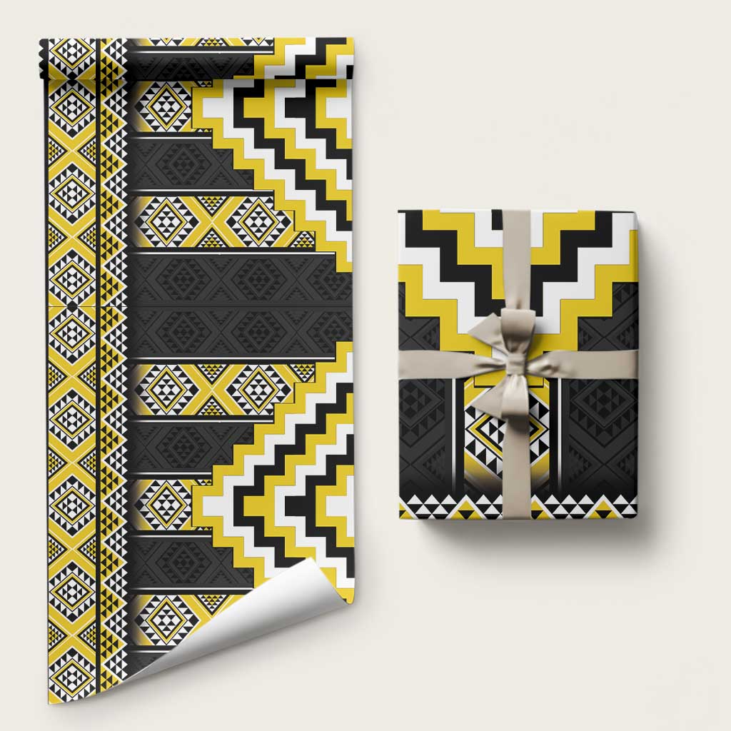 Yellow Taniko Aotearoa Wrapping Paper Niho Taniwha Mix Poutama LT14 58" × 23" Yellow - Polynesian Pride