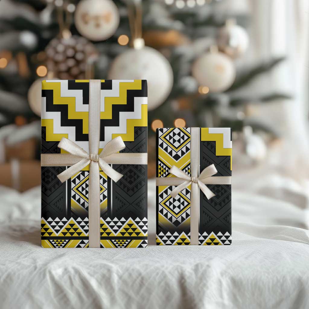 Yellow Taniko Aotearoa Wrapping Paper Niho Taniwha Mix Poutama LT14 - Polynesian Pride