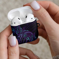 Teal Purple Polynesia Plumeria Tattoo AirPods Case