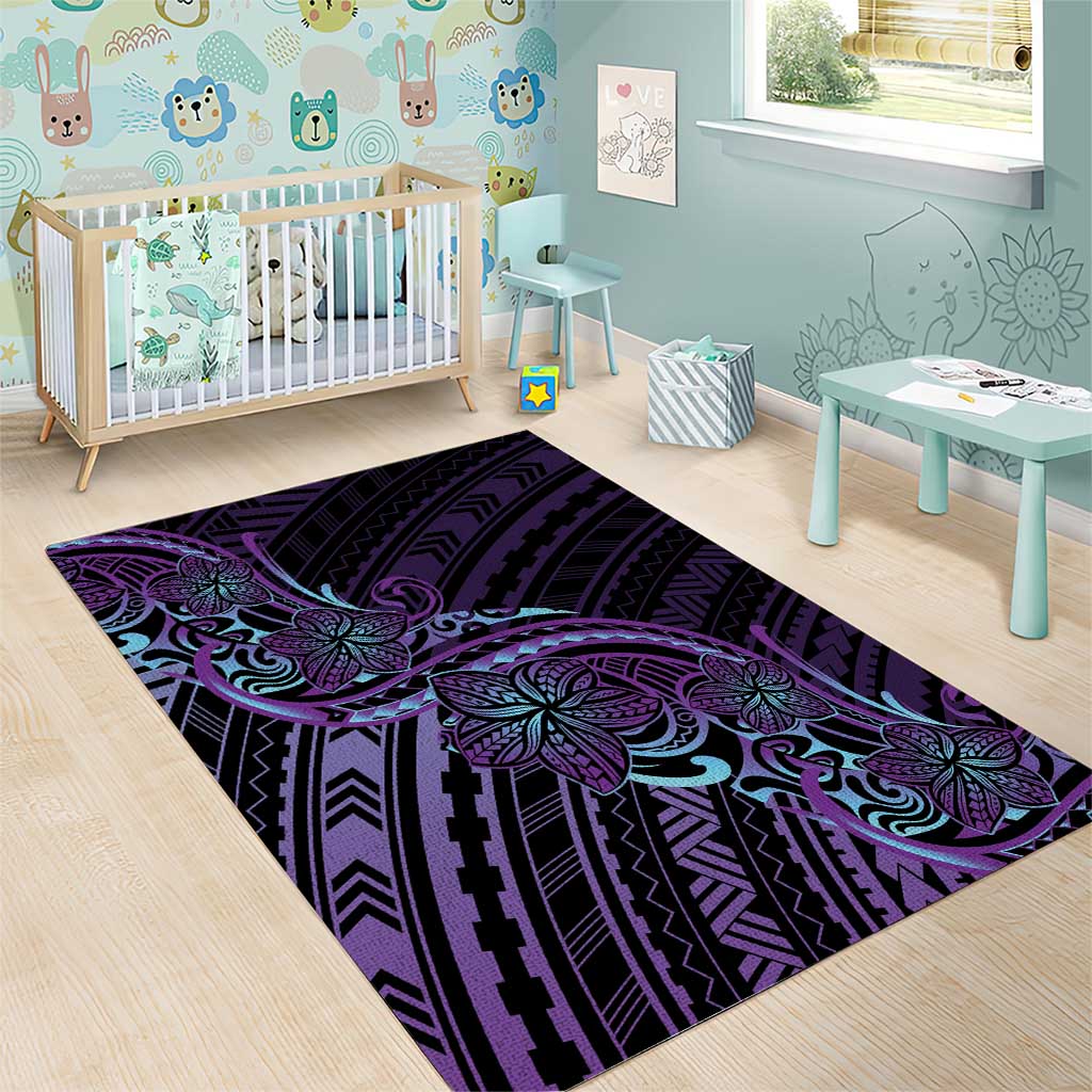 Teal Purple Polynesia Plumeria Tattoo Area Rug