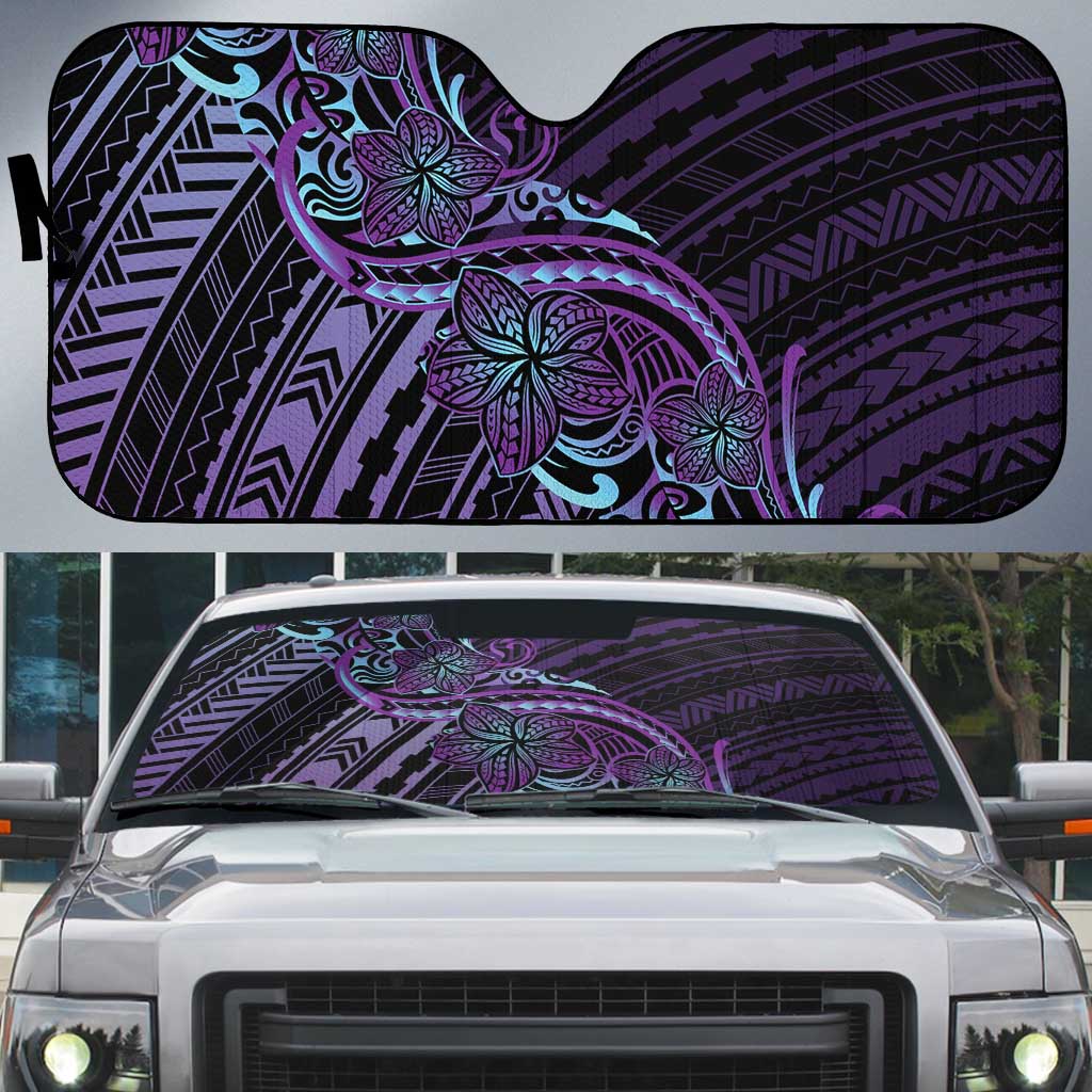 Teal Purple Polynesia Plumeria Tattoo Auto Sun Shade LT14 Purple - Polynesian Pride