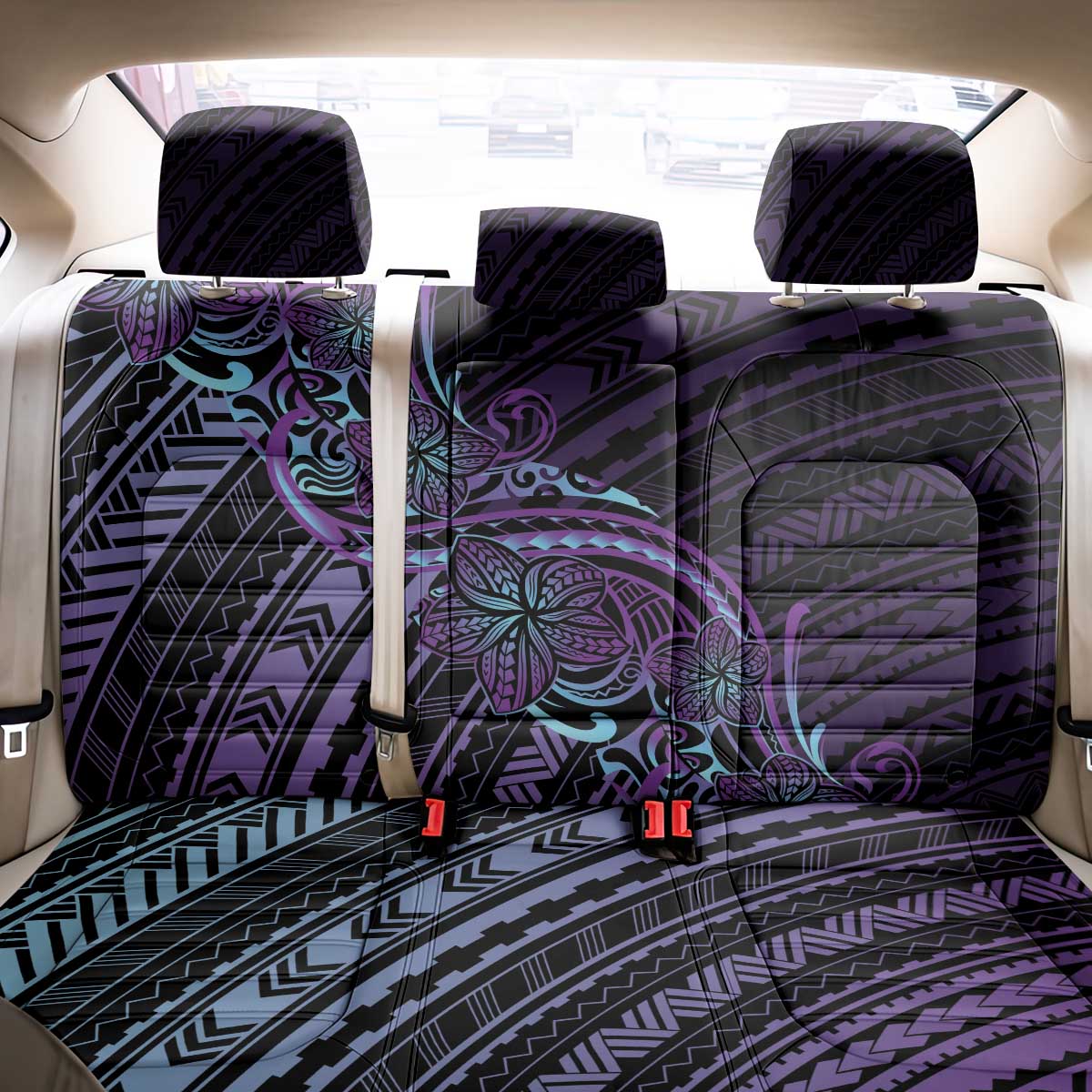Teal Purple Polynesia Plumeria Tattoo Back Car Seat Cover LT14 - Polynesian Pride