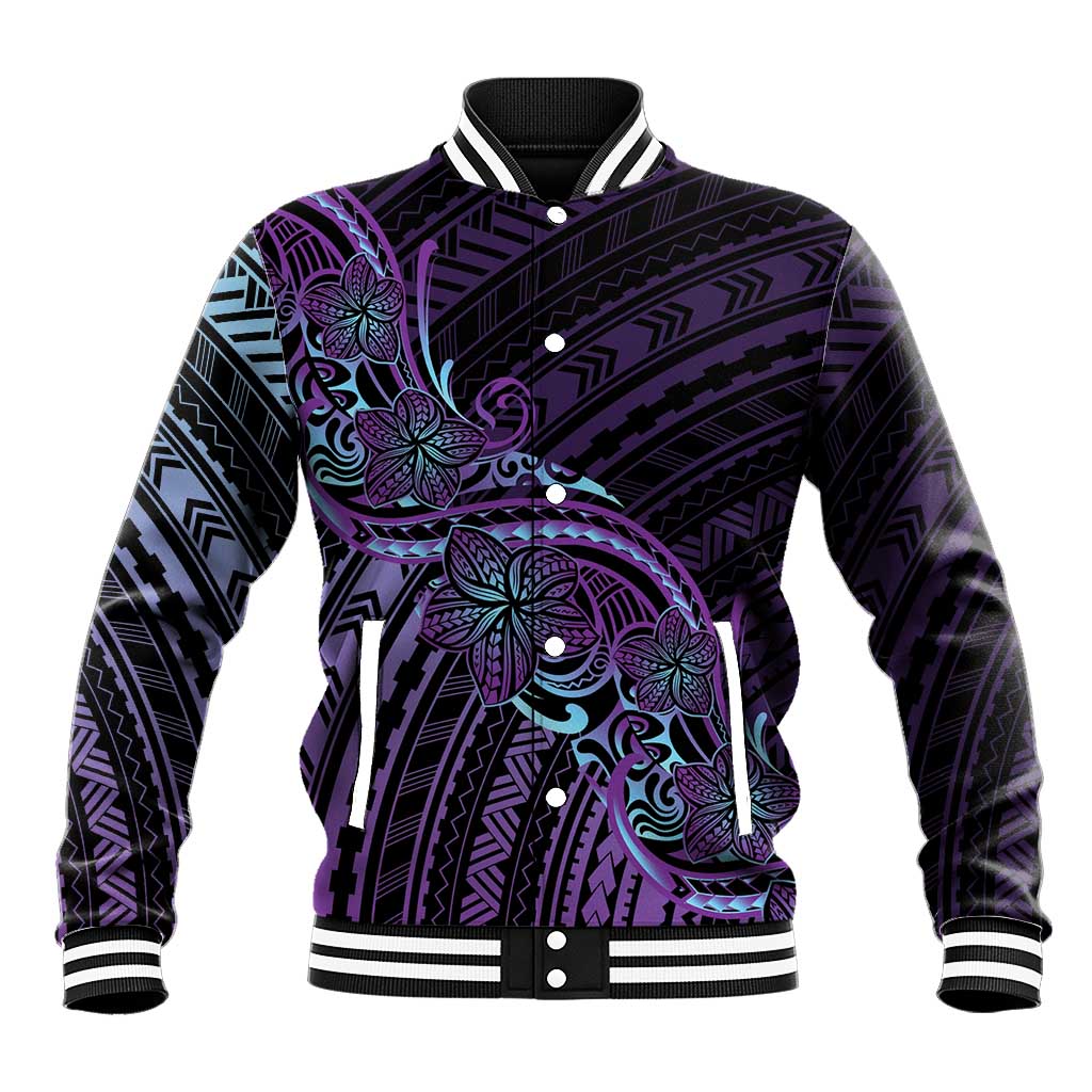 Teal Purple Polynesia Plumeria Tattoo Baseball Jacket LT14 Unisex Purple - Polynesian Pride