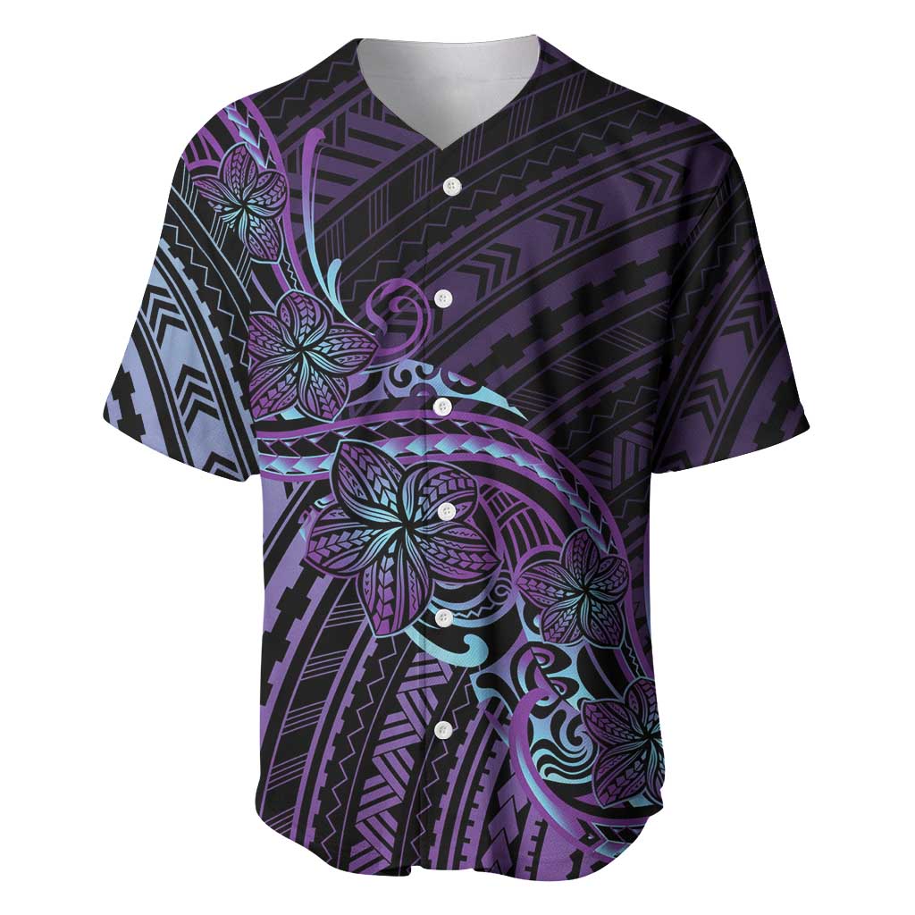 Teal Purple Polynesia Plumeria Tattoo Baseball Jersey LT14 Purple - Polynesian Pride