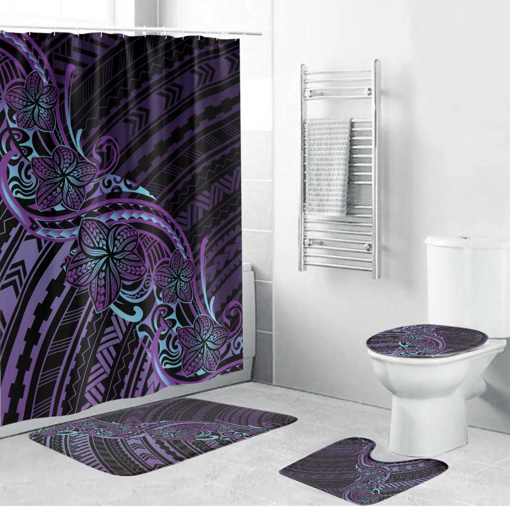 Teal Purple Polynesia Plumeria Tattoo Bathroom Set LT14 Bathroom Set (4 pcs) Purple - Polynesian Pride