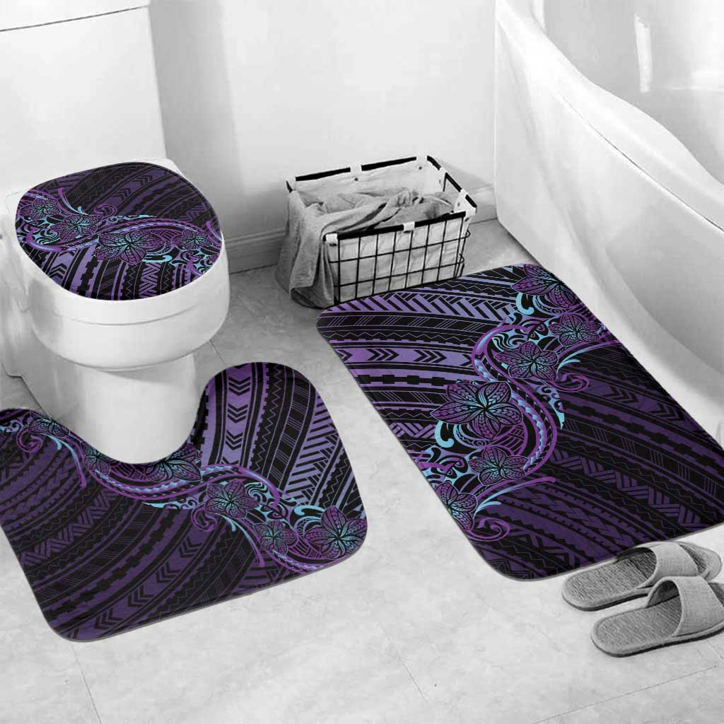 Teal Purple Polynesia Plumeria Tattoo Bathroom Set LT14 Mat Set Only (3 pcs) One Size Purple - Polynesian Pride