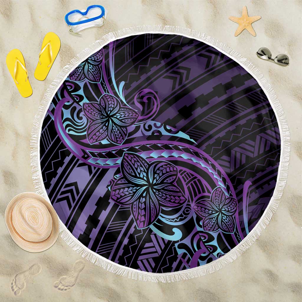 Teal Purple Polynesia Plumeria Tattoo Beach Blanket LT14 One Size 150cm Purple - Polynesian Pride