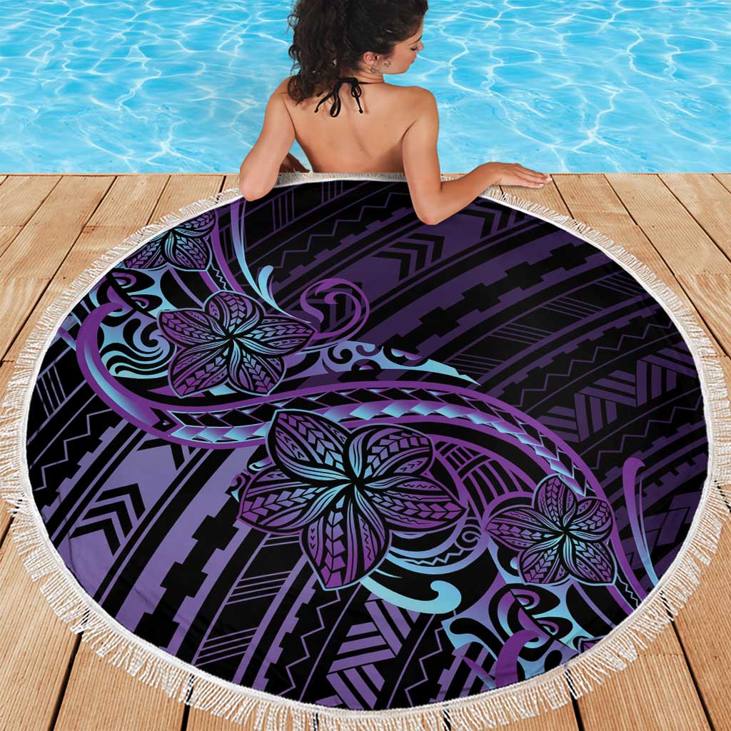 Teal Purple Polynesia Plumeria Tattoo Beach Blanket LT14 - Polynesian Pride