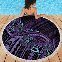 Teal Purple Polynesia Plumeria Tattoo Beach Blanket LT14 - Polynesian Pride