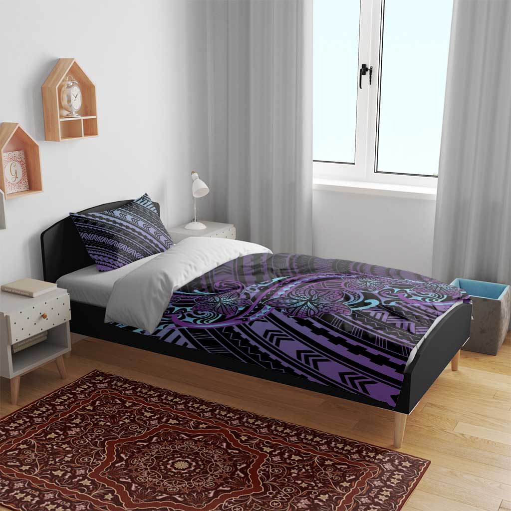Teal Purple Polynesia Plumeria Tattoo Bedding Set LT14 - Polynesian Pride