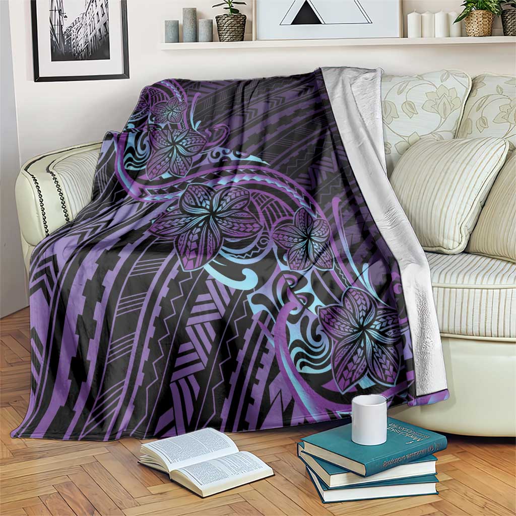 Teal Purple Polynesia Plumeria Tattoo Blanket LT14 Purple - Polynesian Pride